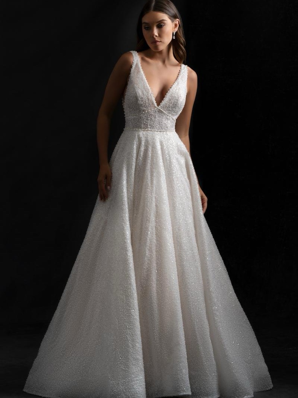 Allure Bridal C771 Sparkling Pearl V-Neck Ball Gown Wedding Dress Ivory size 12